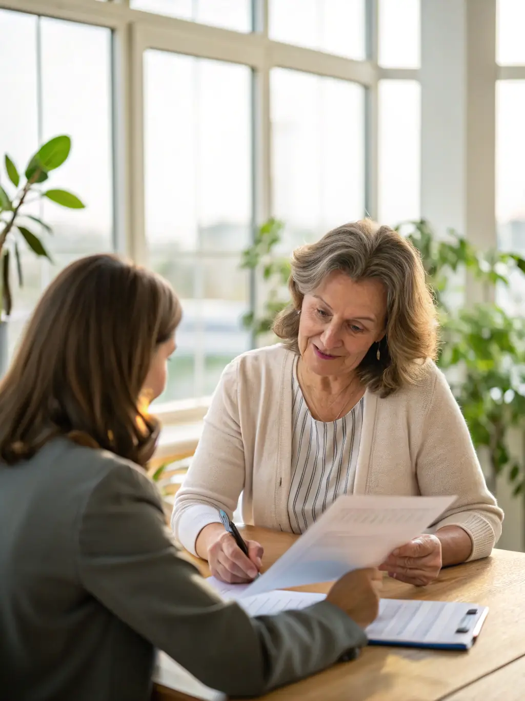 An individual receiving guidance on immigration paperwork, representing DMV Legacy's immigration support services, with an emphasis on trust and support.
